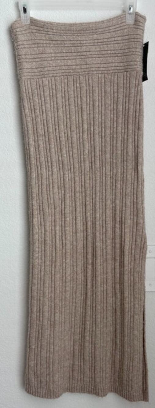 NWT Womens Ribbed Tan Strapless Midi Dress Size Small